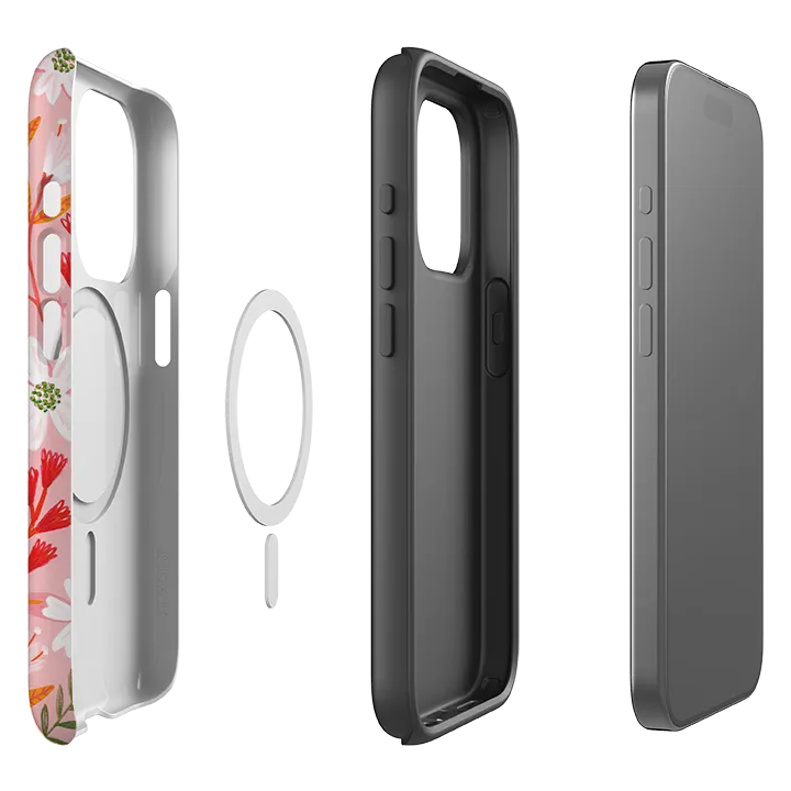 iPhone MagSafe Tough Case -  Pink and Orange Floral By Lee Foster Wilson Protective Look