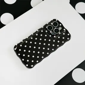 Soft Interior Elegant Finish Wavy Phone Case - Black Polka Dot
