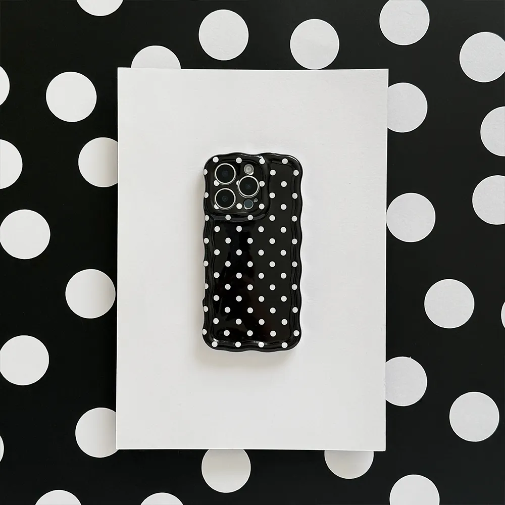 Matte Touch Wavy Phone Case - Black Polka Dot