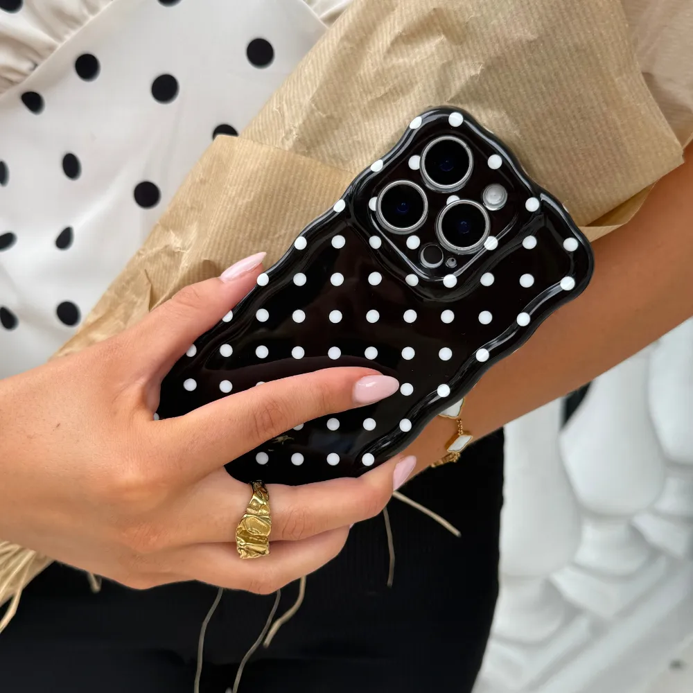 Protective Fit Wavy Phone Case - Black Polka Dot