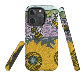 iPhone MagSafe Tough Case -  Bees and Sunflower By Kate Heiss Soft Edge Texture Protective Form Texture
