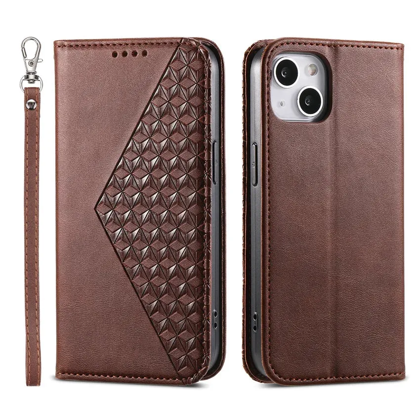 PU Leather Flip Wallet Case for iPhone ?C Card Holder, Stand Function, Magnetic Closure Minimal Shield Texture