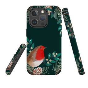 Luxury Finish Texture Soft Cushion iPhone MagSafe Tough Case - Robin Pine Cones By Bex Parkin