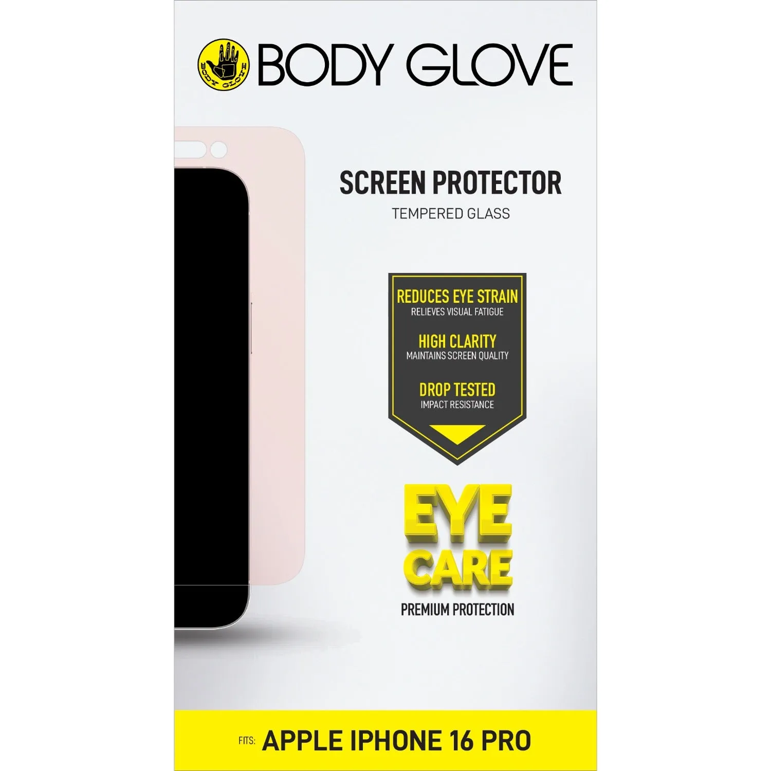 Body Glove Eye Care Tempered Glass Screen Protector - Apple iPhone 16 Pro - Clear (BGSGETG-I16PR) Screen Safety Film Layer Bubble Free Max