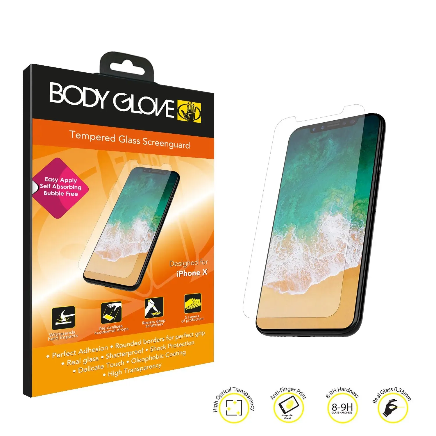 Body Glove Tempered Glass Screen Protector - Apple iPhone X Crystal Clear portable protection film