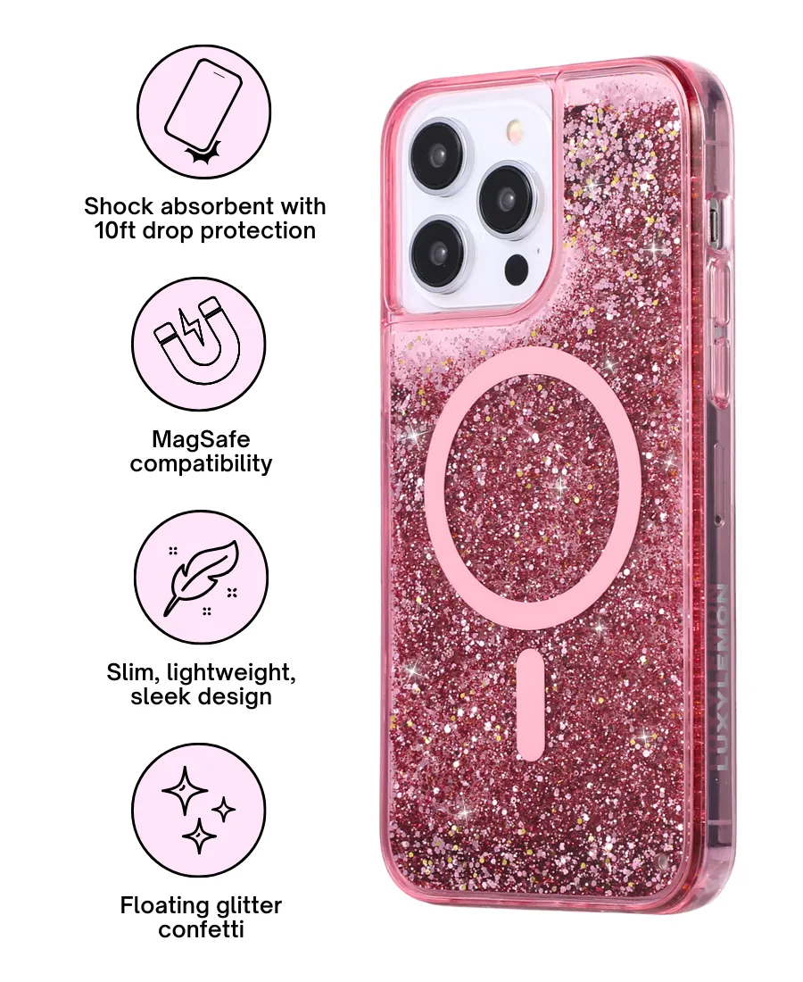 Pink Glitter MagSafe Phone Case Minimal Edge Elegant Look