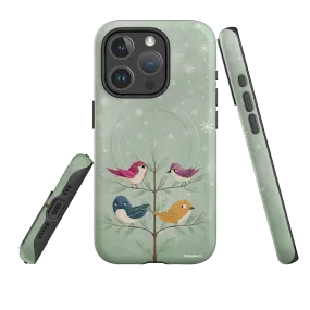 Vivid Detail Soft Finish Layer iPhone MagSafe Tough Case - Garden Birds Aqua By Maja Lindberg
