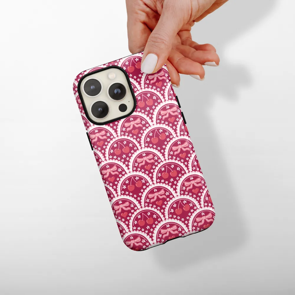 Luxury Edge Texture Tough Phone Case - Cherry Lace