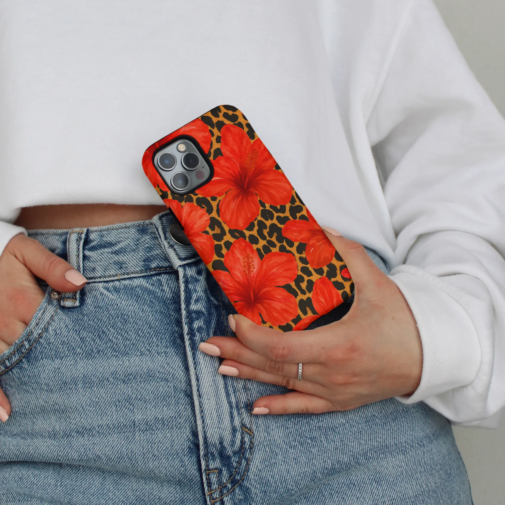 Tough Phone Case - Leopard Hibiscus Modern Aesthetic Button Cover