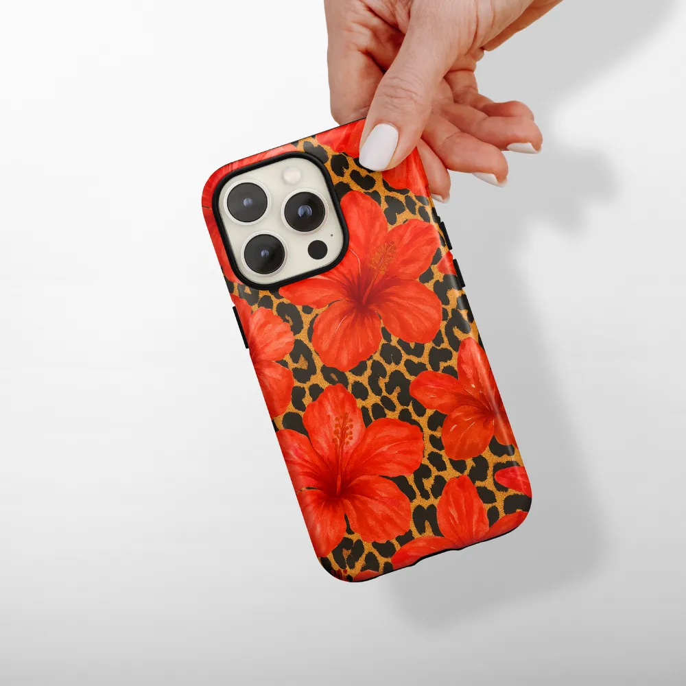 Premium Shield Durable Coating Tough Phone Case - Leopard Hibiscus