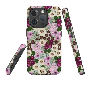 Hybrid Build Texture iPhone MagSafe Tough Case - Purple Flowers By Bex Parkin