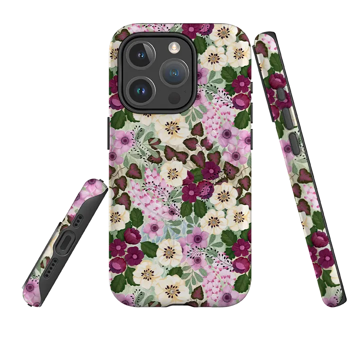 Premium Detail Finish Compact Design iPhone MagSafe Tough Case - Purple Flowers By Bex Parkin