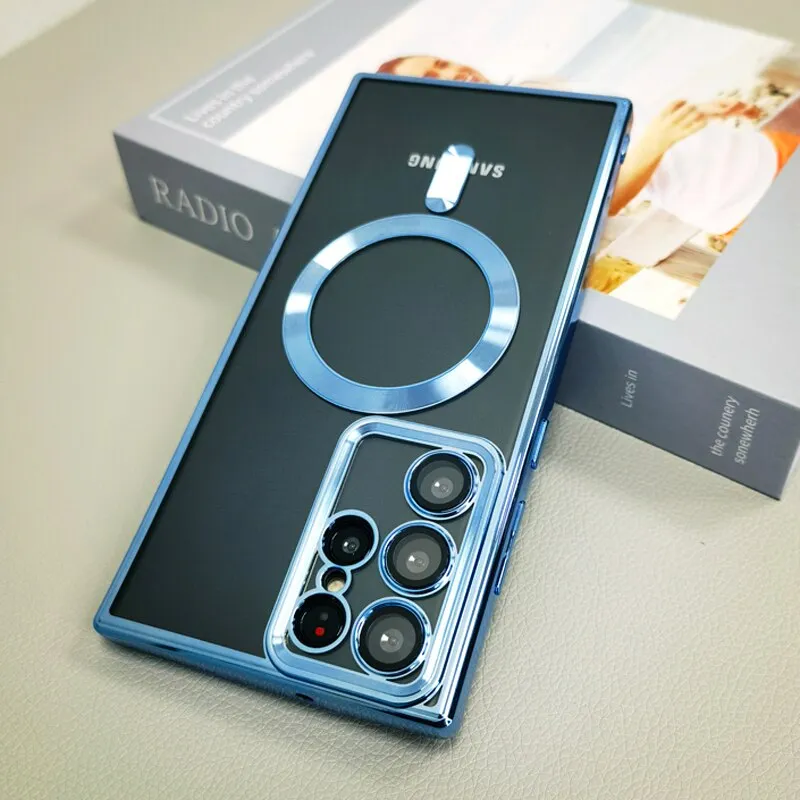 Transparent for Magsafe Magnetic Case for Samsung Galaxy S24-S23-22 Series Stylish Layer Texture Anti glare