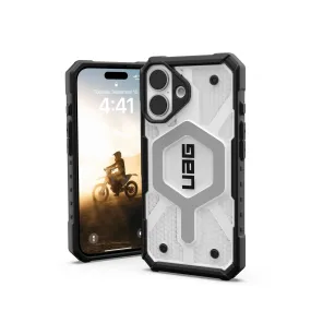 Refined Craftsmanship Soft Grip UAG Pathfinder Clear Magsafe Case - Apple iPhone 16 - Ice & Silver (UAG-I16-PCLMI)