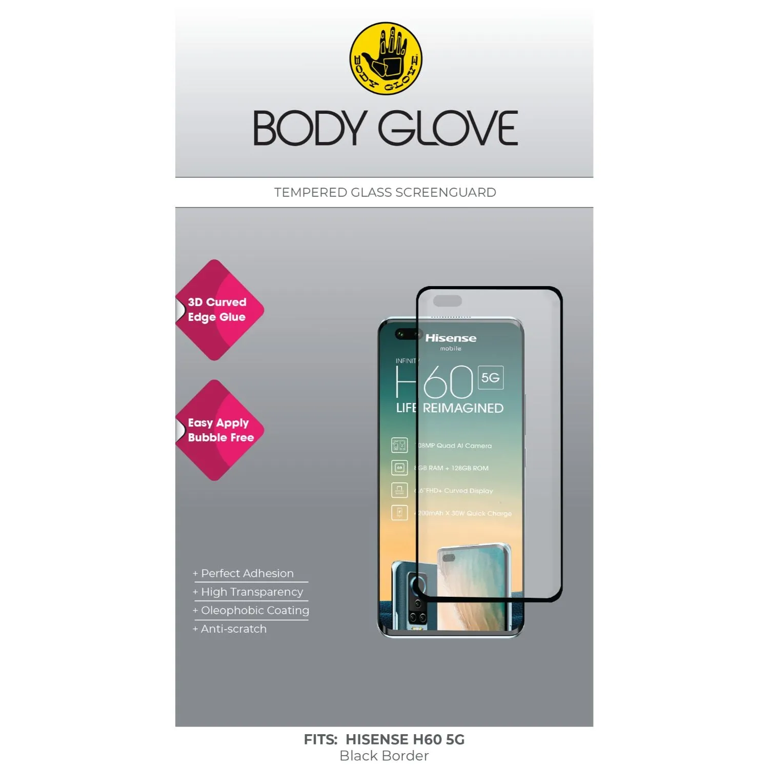 Screen Guard Layer Body Glove 3D Tempered Glass Screen Protector - Hisense H60 5G