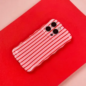 Wavy Phone Case - Cherry Stripe Ergonomic Shape Clear Pattern