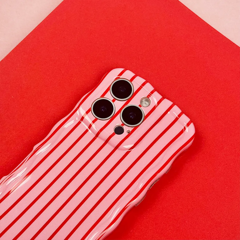 Wavy Phone Case - Cherry Stripe Durable Texture Layer