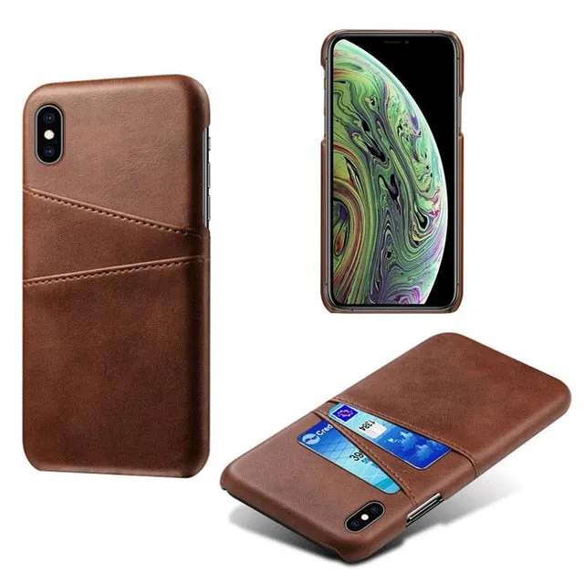 Leather Card Holder Case for iPhone Futuristic style Matte Look Finish
