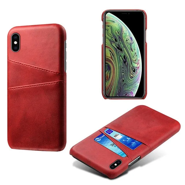 Matte Look Finish Leather Card Holder Case for iPhone