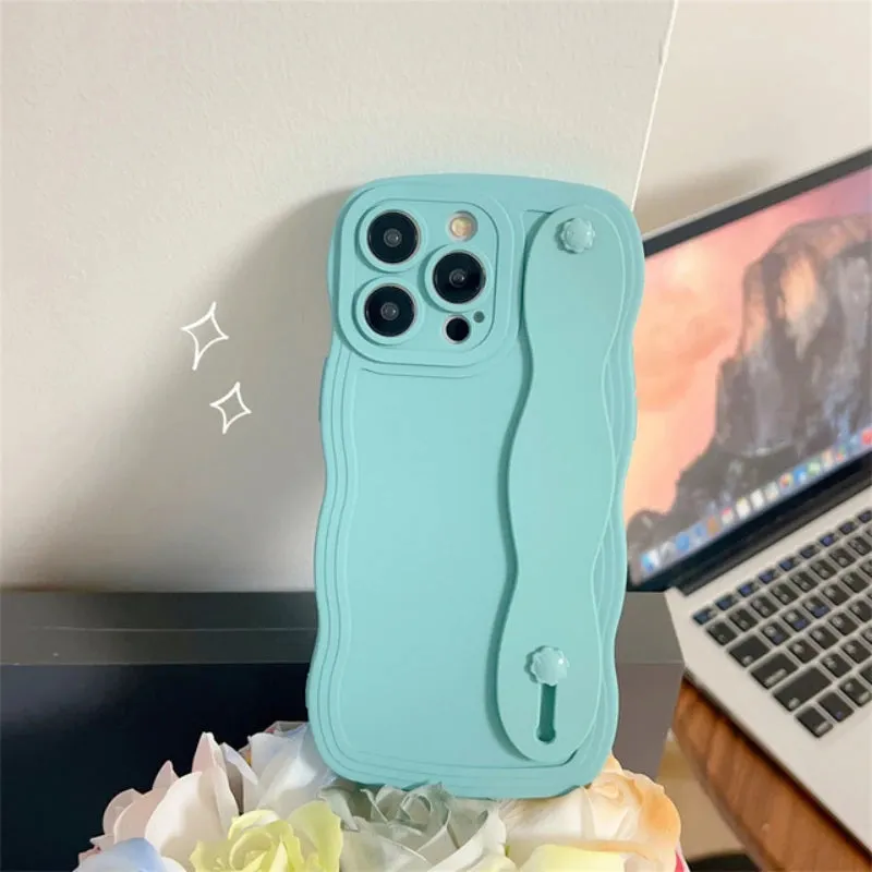 Wavy Edge Shockproof Wrist Strap Case For iPhone Rugged Frame