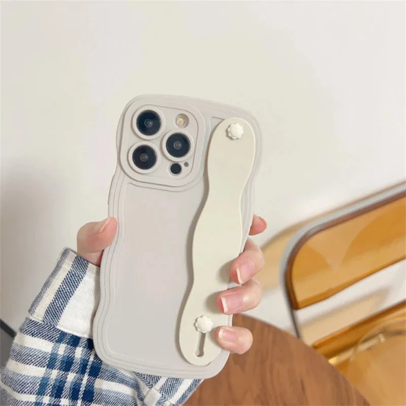 Wavy Edge Shockproof Wrist Strap Case For iPhone Simple Texture
