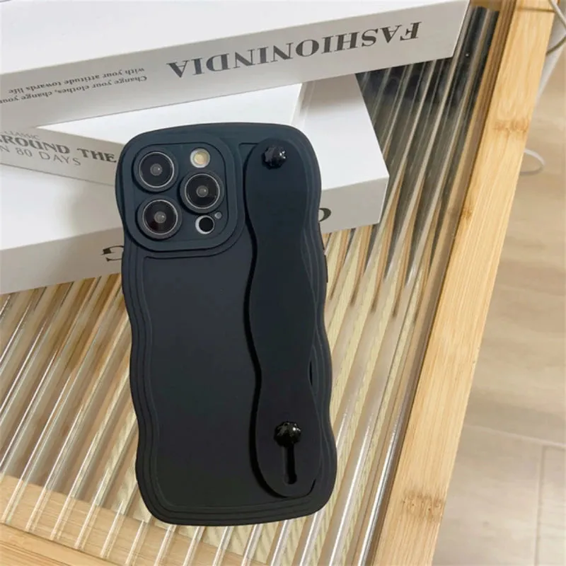 Wavy Edge Shockproof Wrist Strap Case For iPhone Minimal Aesthetic