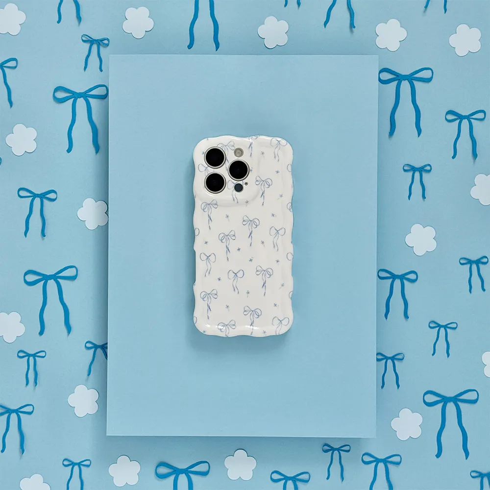 Wavy Phone Case - Bluebell Bows Vibrant Finish Matte Surface