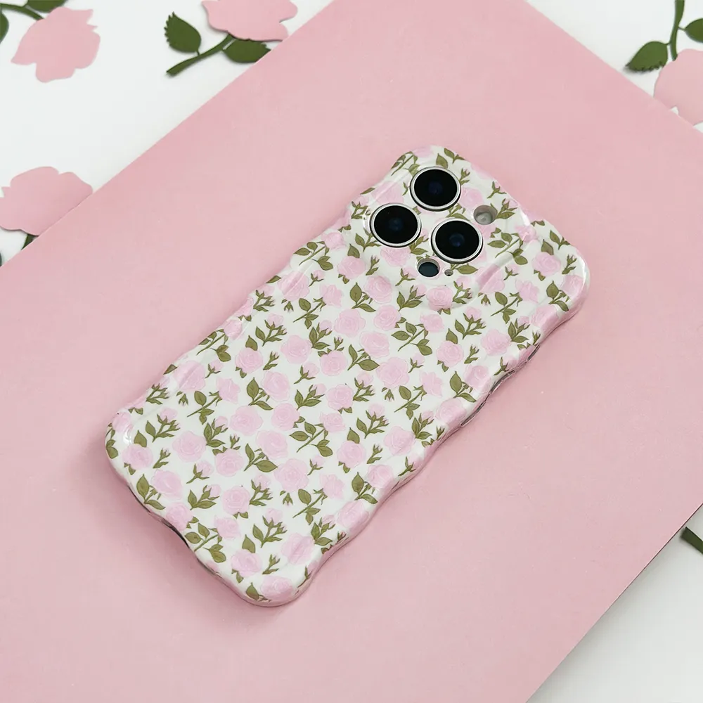 Luxury Detail Wavy Phone Case - Buy Me Roses Baby Pink