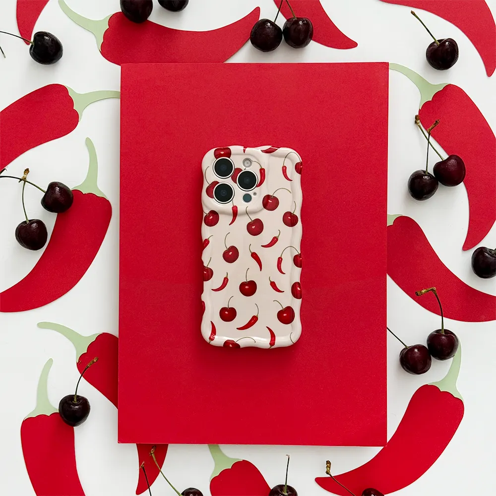 Glossy Look Wavy Phone Case -  Cherry Spice