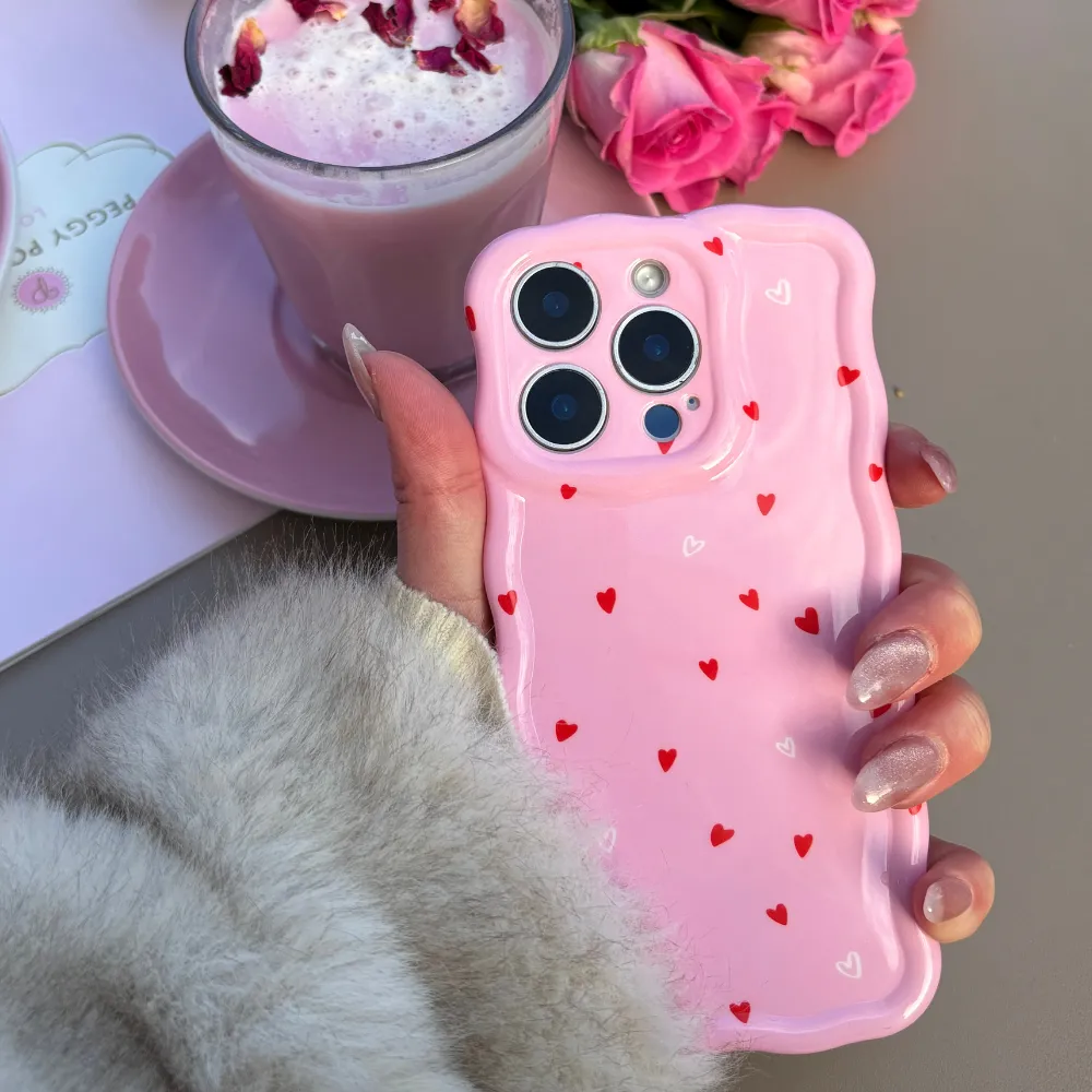 Wavy Phone Case - Cute Hearts Color Layer Handcrafted Design