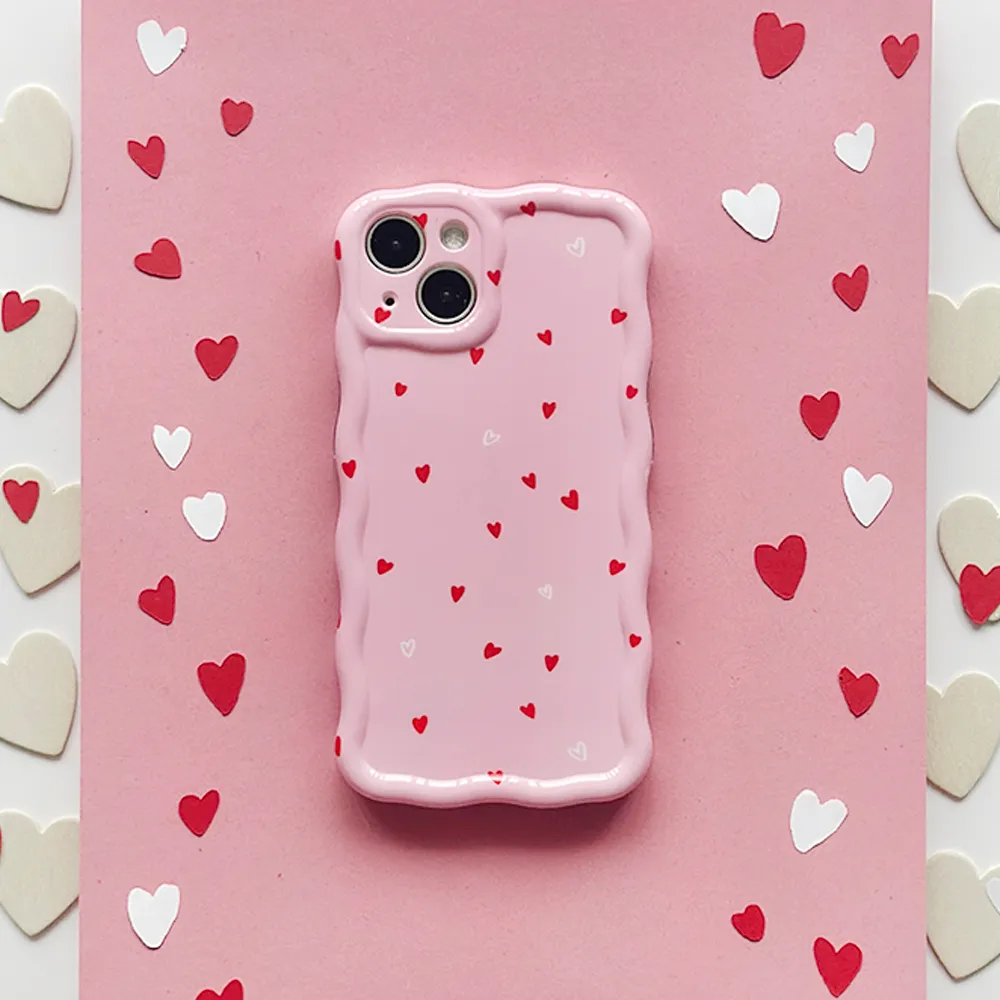 Wavy Phone Case - Cute Hearts Minimal Design Urban Accessory