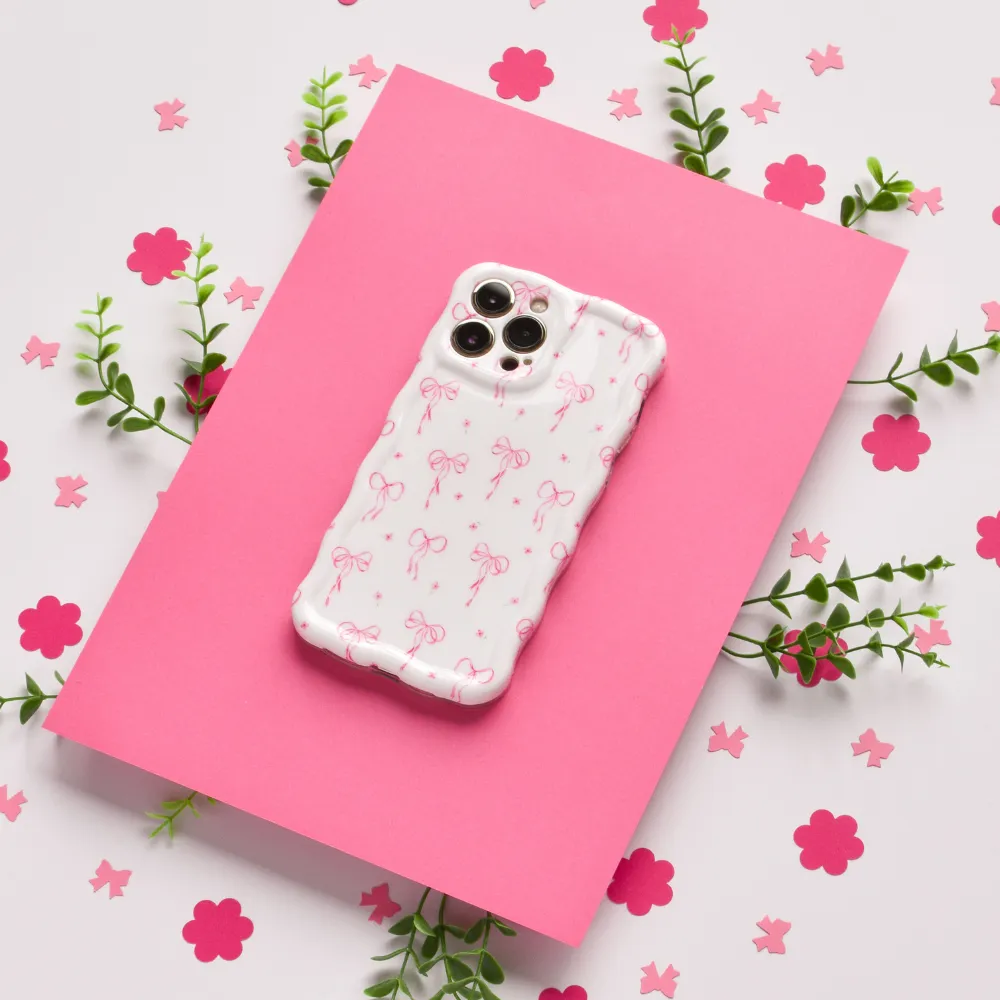 Wavy Phone Case - Dainty Bows Cushioned Edge Elegant Build