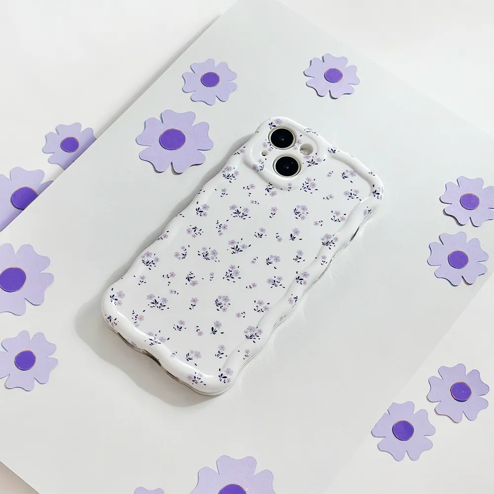 Protective Frame Design Soft touch finish Wavy Phone Case - Ditsy Floral Periwinkle