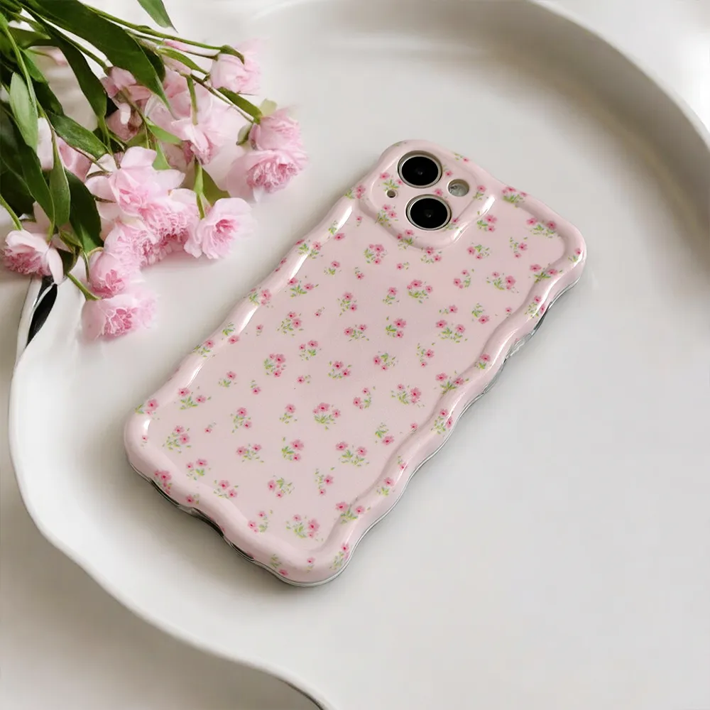 Screen Bumper Durable Edge Wavy Phone Case - Ditsy Floral Pink