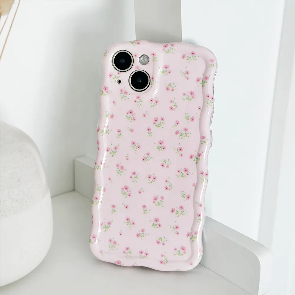 Wavy Phone Case - Ditsy Floral Pink Ergonomic form Trendy Texture Finish