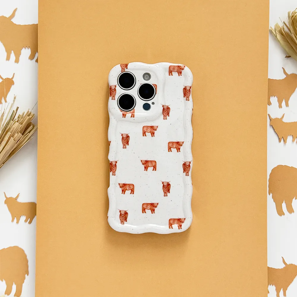 Wavy Phone Case - Highland Cow Comfort Shield Texture
