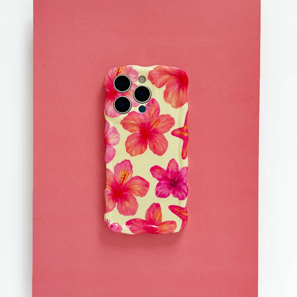 Port Protection Wavy Phone Case - Island Girl Butter Yellow Hibiscus