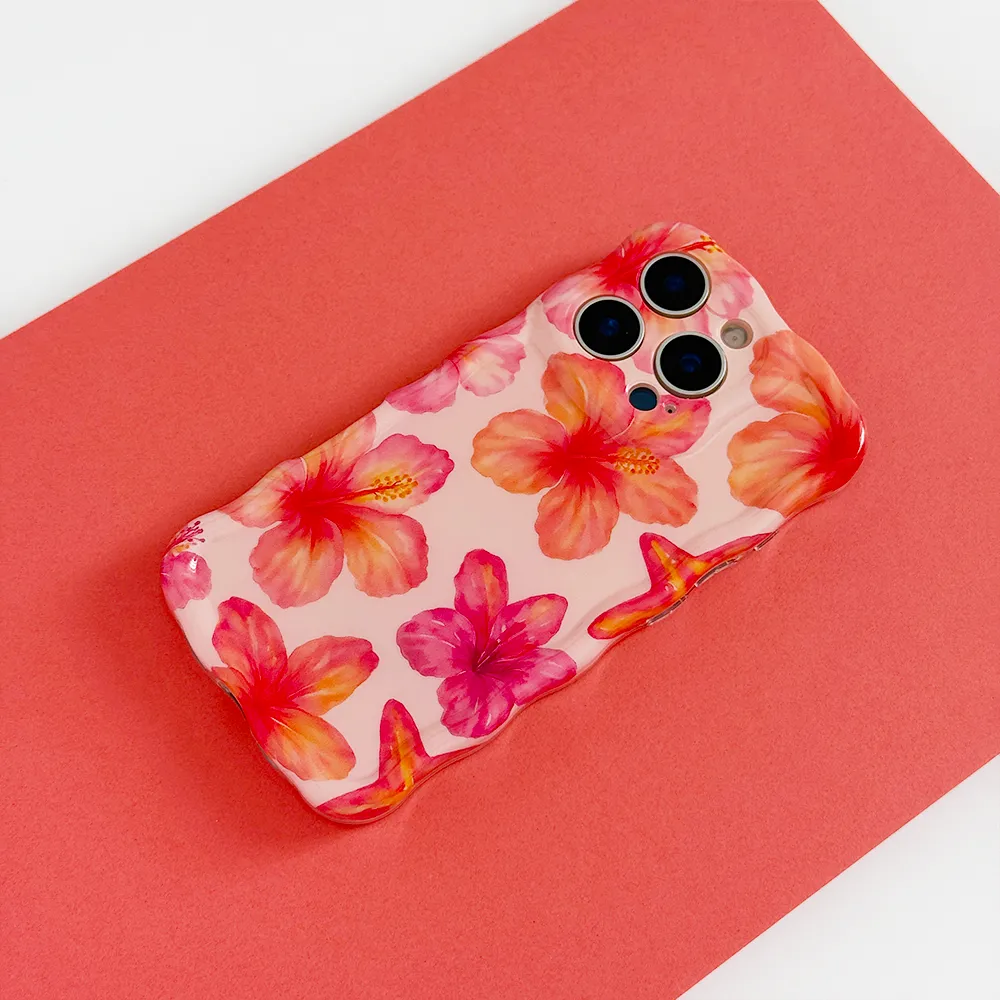 Modern Grip Texture Hand Friendly Wavy Phone Case - Island Girl Pink Hibiscus
