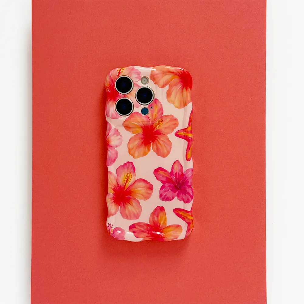Flexible Comfort Wavy Phone Case - Island Girl Pink Hibiscus