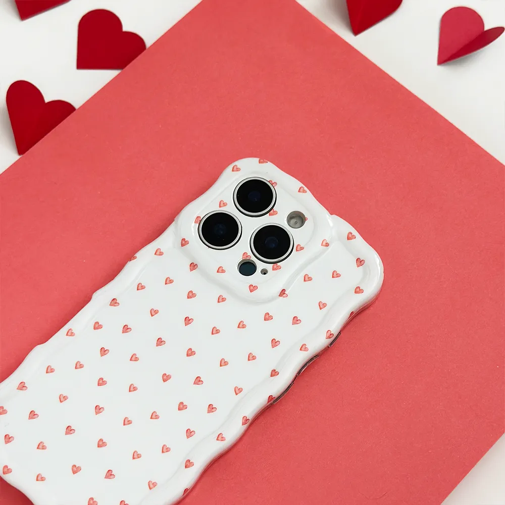 Wavy Phone Case - Mini Hearts Protective Finish