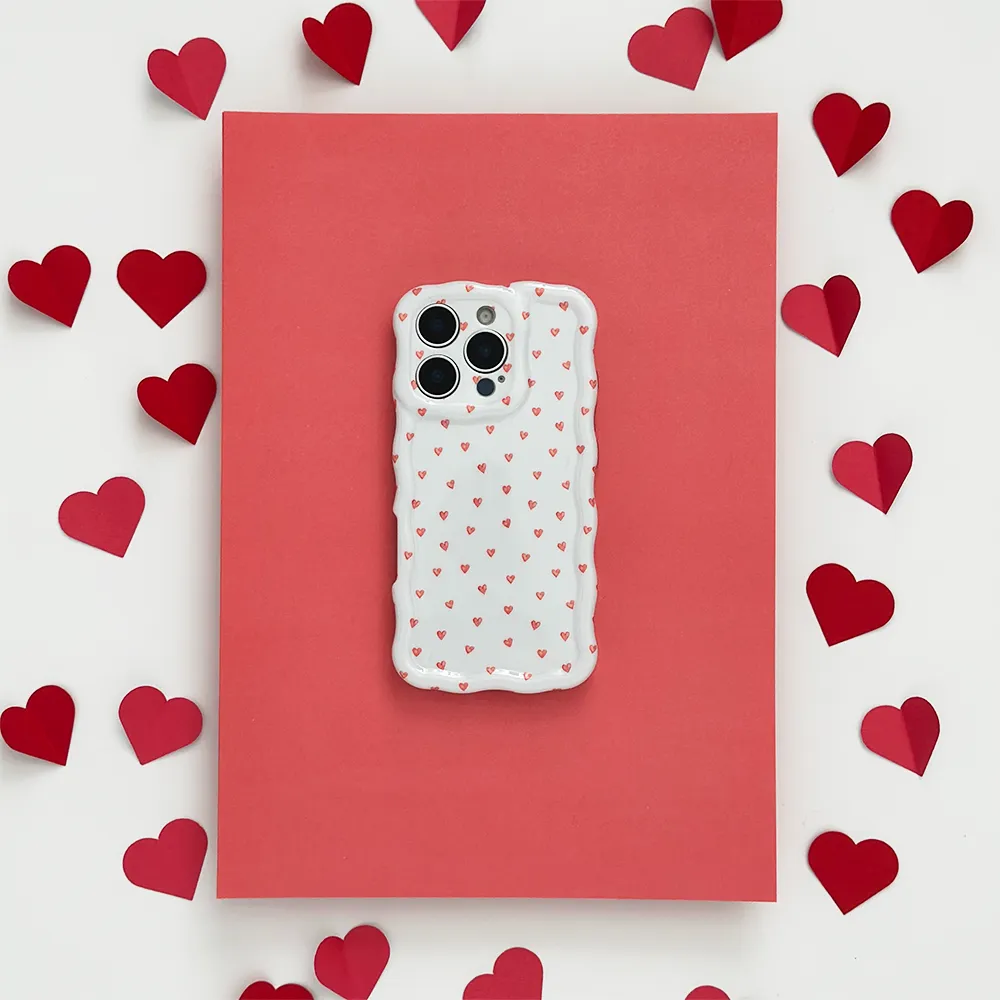 Wavy Phone Case - Mini Hearts Hybrid Look Comfort Grip