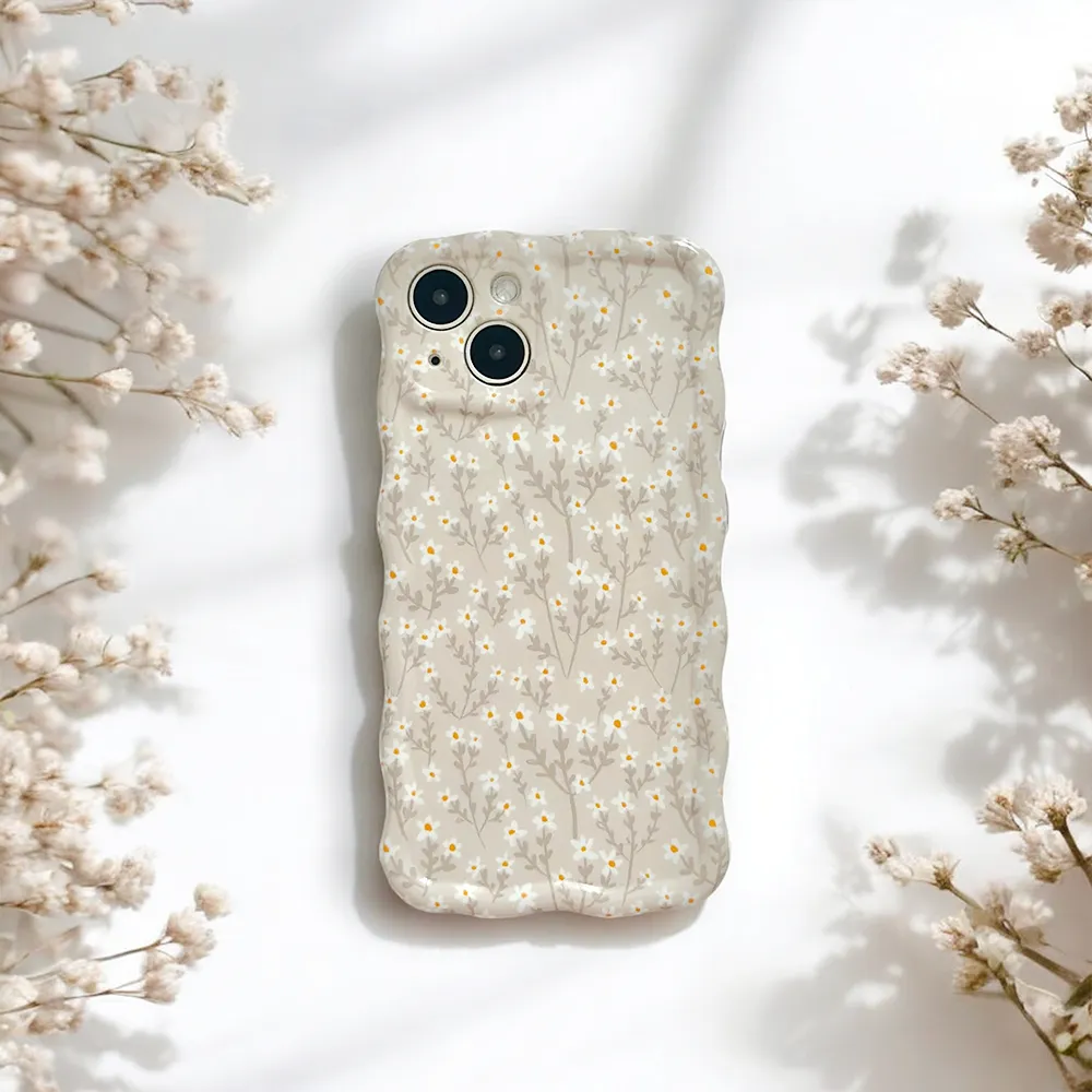 Soft Look Texture Luxury Texture Wavy Phone Case - Nude Flowers