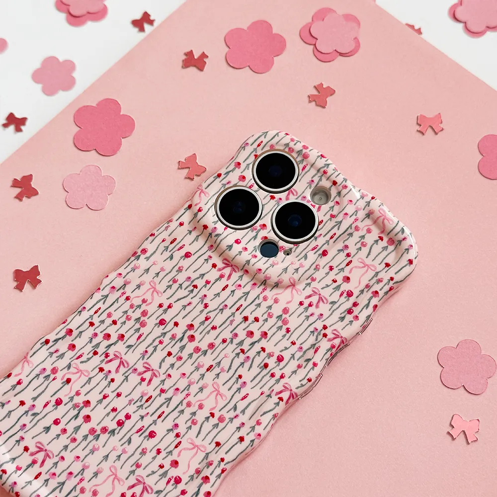 Matte Surface Daily Grip Wavy Phone Case - Peony Bow