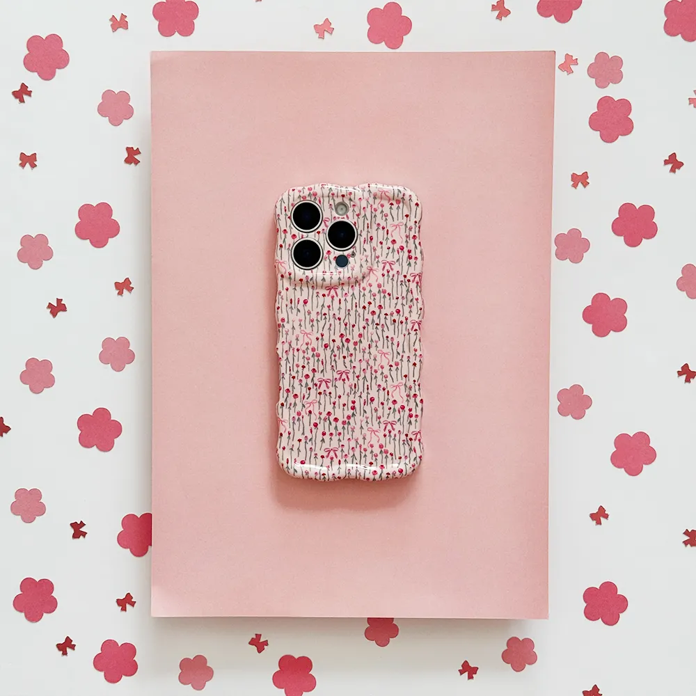 Trendy Layer Scratch Proof Wavy Phone Case - Peony Bow