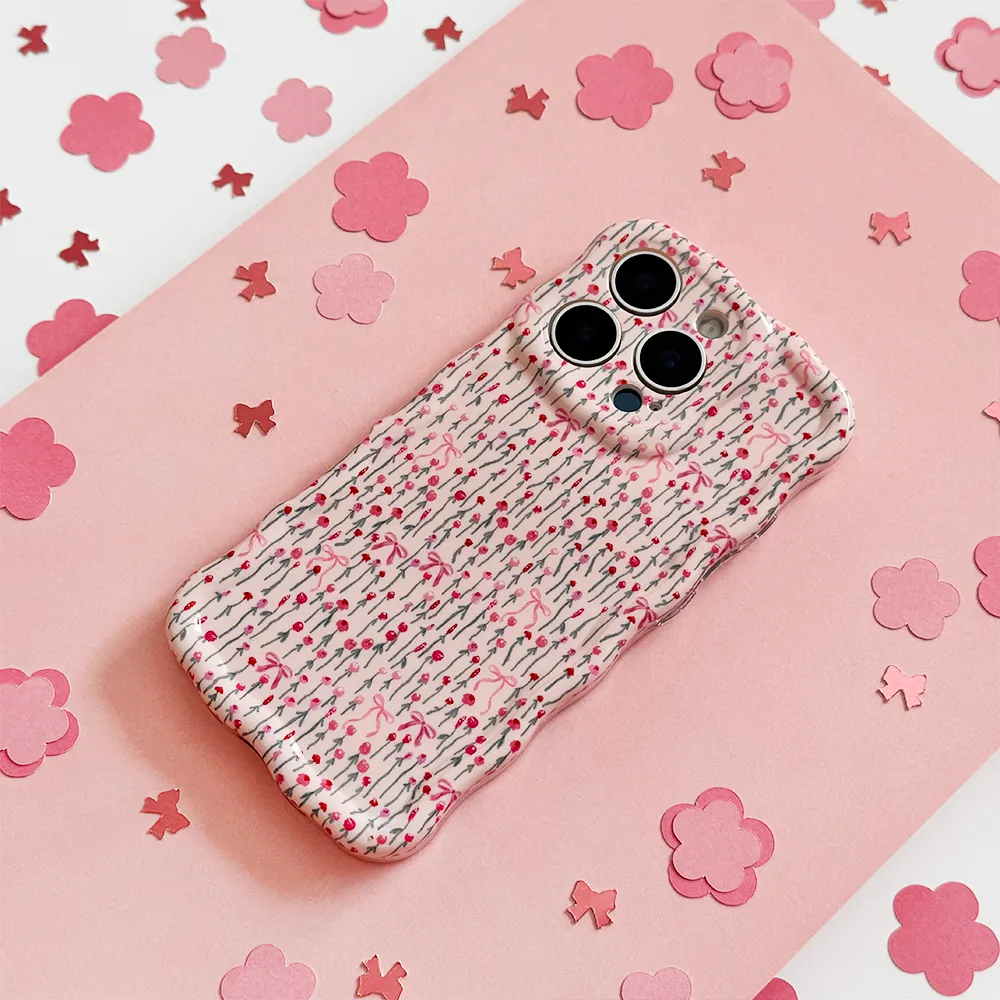 Printed Artwork Polished Surface Texture Wavy Phone Case - Peony Bow