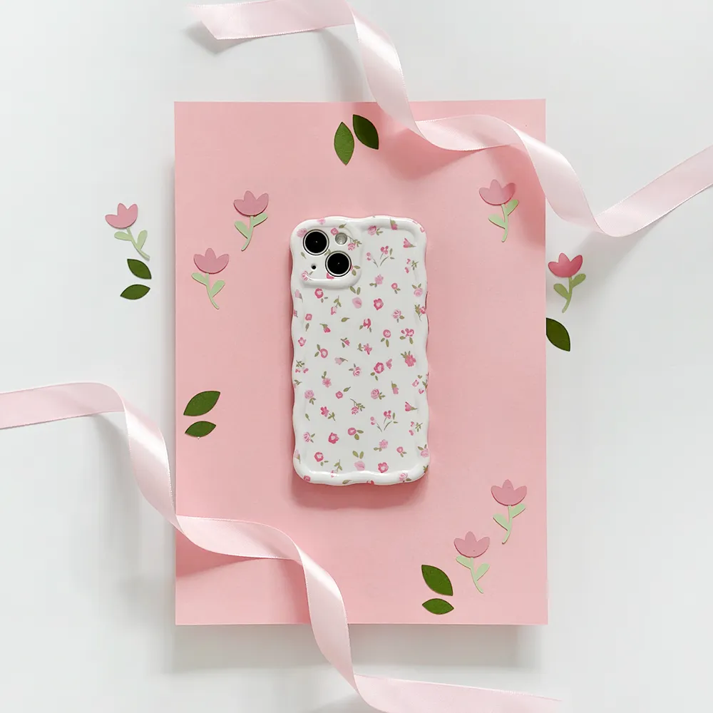 Wavy Phone Case - Pink Watercolour Flowers Portable Accessory