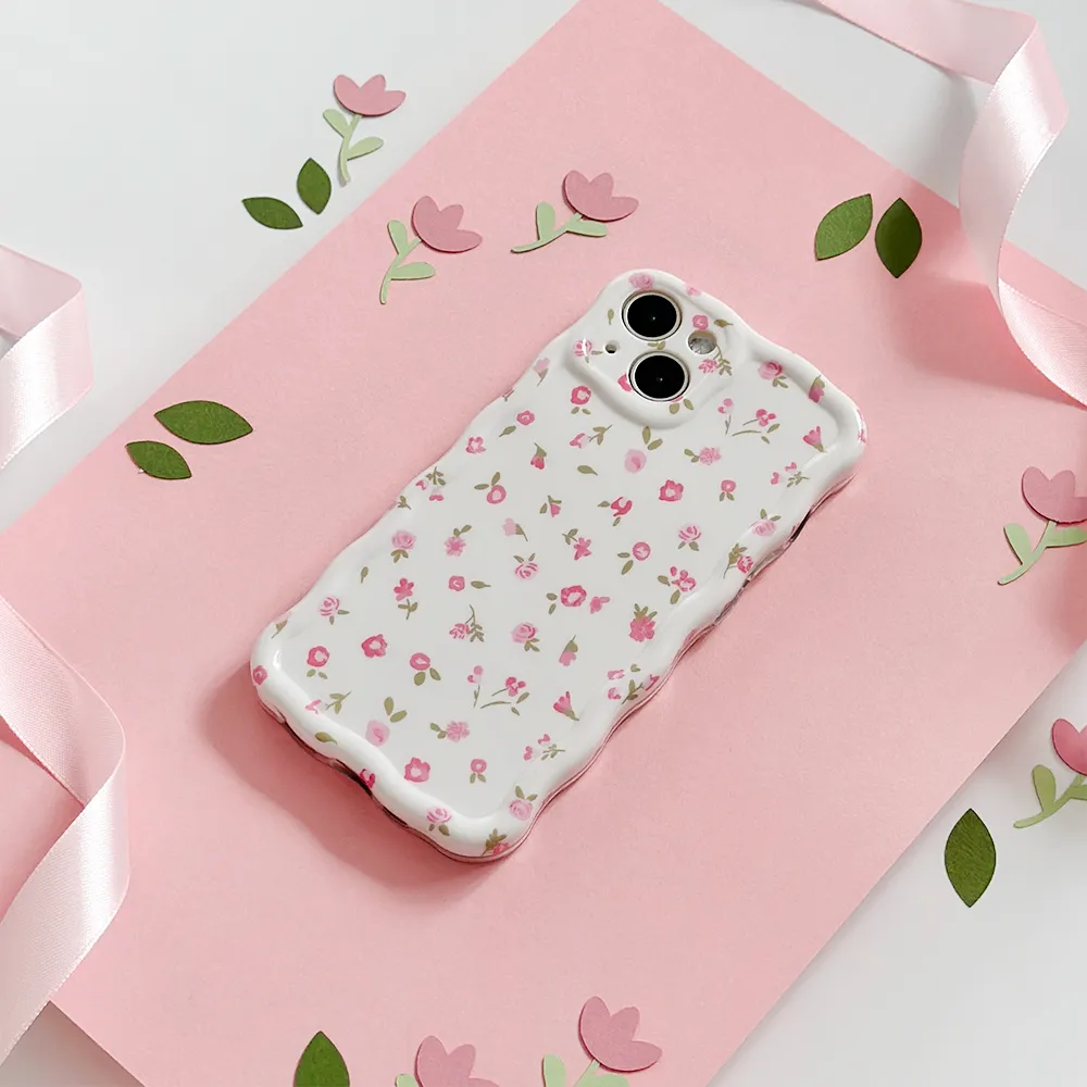 Wavy Phone Case - Pink Watercolour Flowers Light Design