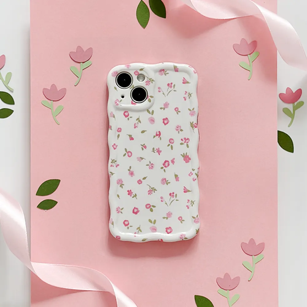 Wavy Phone Case - Pink Watercolour Flowers Smooth Grip Layer Smooth Pattern Design