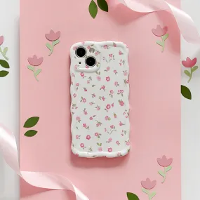 Wavy Phone Case - Pink Watercolour Flowers Smooth Grip Layer Smooth Pattern Design