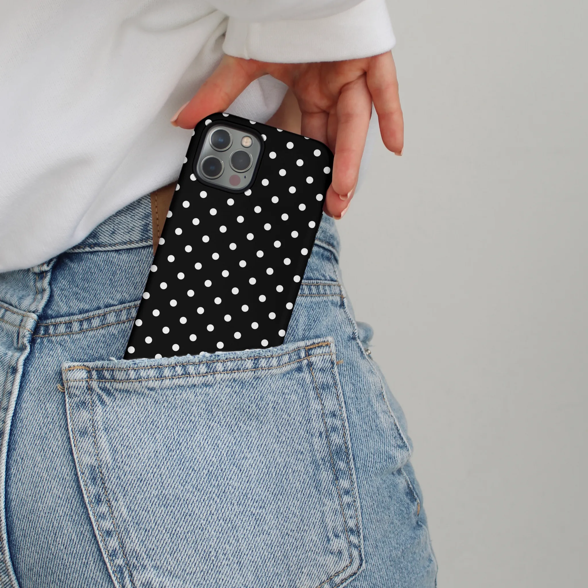 Tough Phone Case - Black Polka Dot Textured Finish Edge Shield